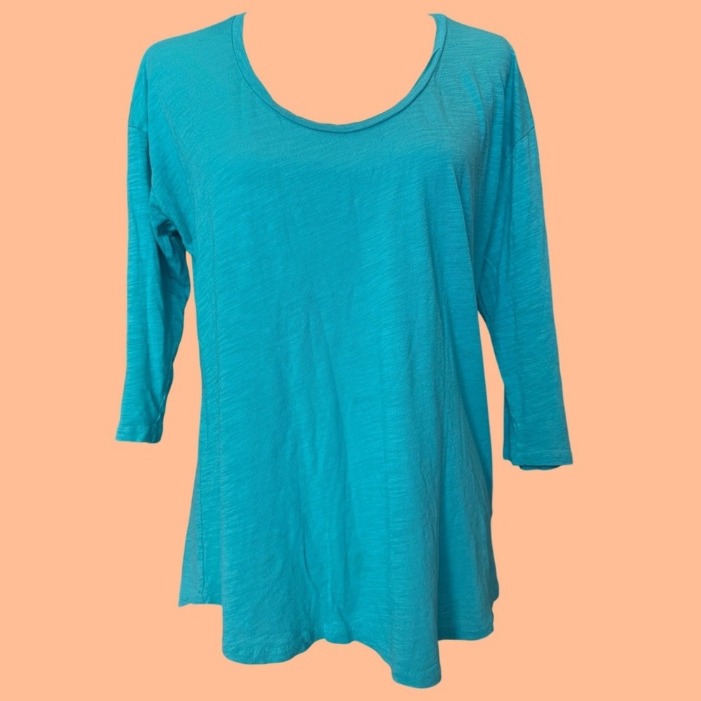 J.CREW Slub Knit Scoop Neck Tee S Turquoise 3/4 Sleeve Top